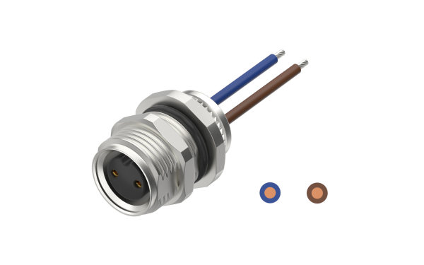 板前安装，M10X0.75母插座双切面,A编码,2位 ,端子埋入式，线长500mm