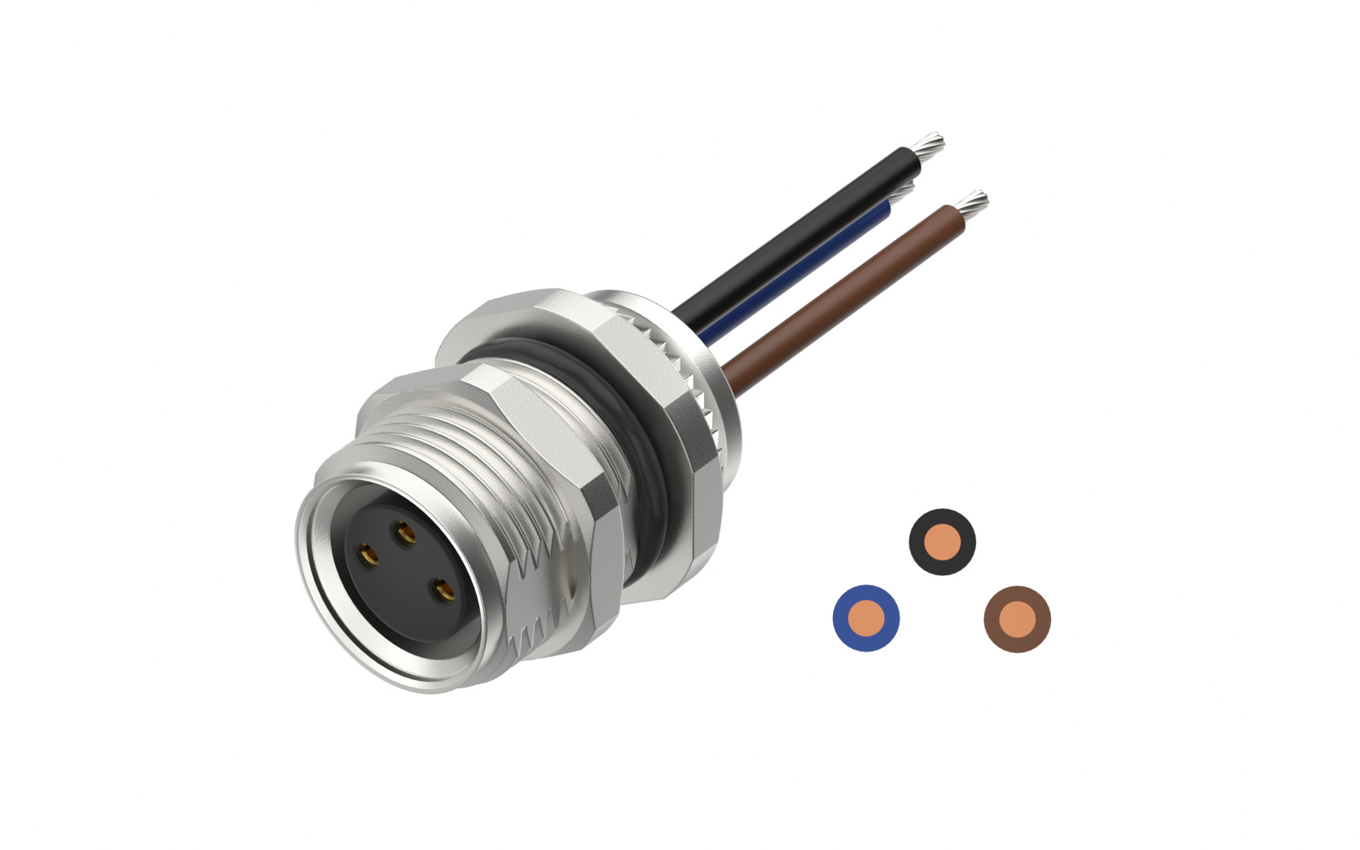 front fastened M10X0.75 female Socket section , A-Coded, 3Circuits，Recessed Terminal，lite Length 500mm