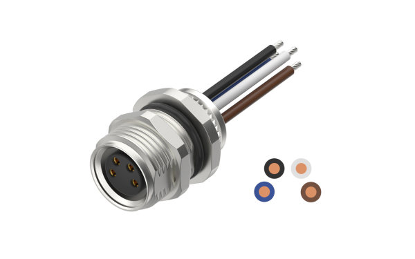 板前安装，M10X0.75母插座双切面 ,A编码,4位 ,端子埋入式，线长500mm