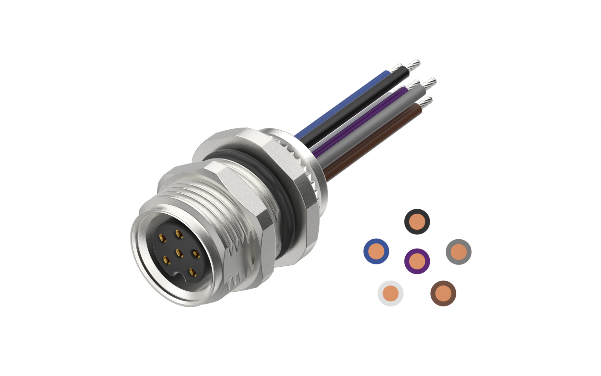 front fastened M10X0.75 female Socket sectio , A-Coded , 6Circuits，Recessed Terminal，lite Length 500mm