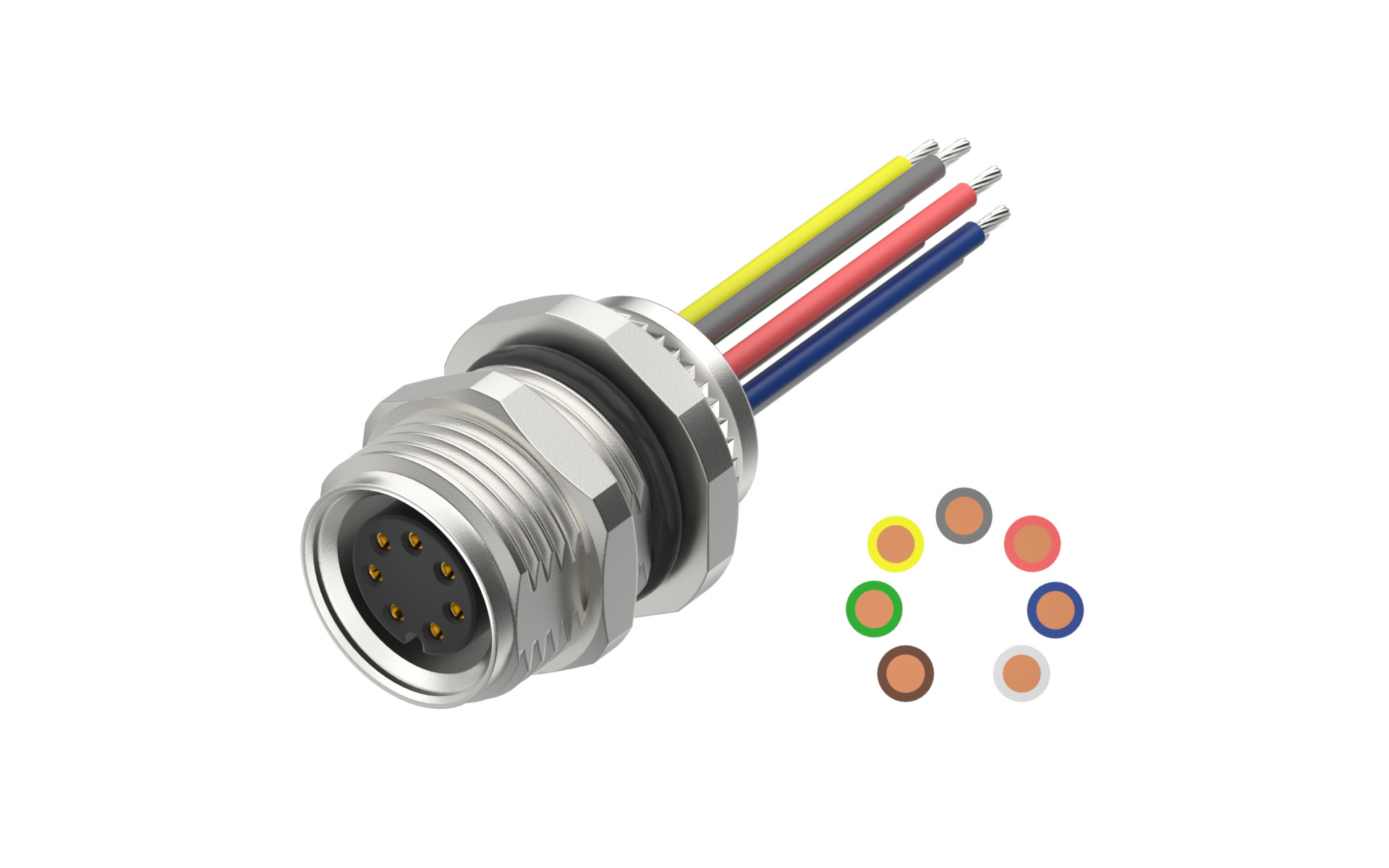 Front fastened M10X0.75 female Socket section , A-Coded, 7Circuits，Recessed Terminal，lite Length 500mm