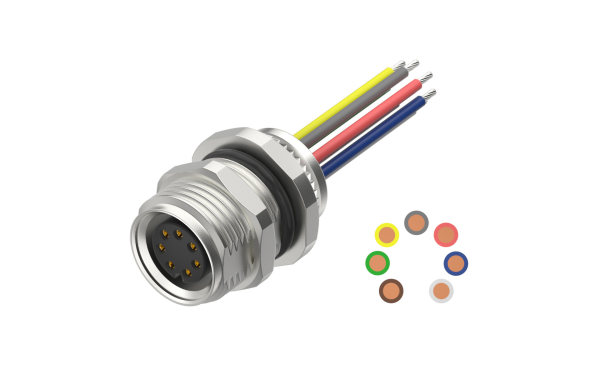 板前安装，M10X0.75 母插座双切面,A编码,7位 ,端子埋入式，线长500mm