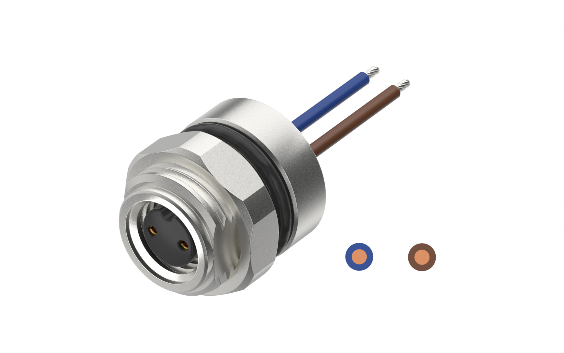 front fastened M12X1.0 female Socke section A-Coded, 2Circuits，Recessed Terminal，lite Length 500mm