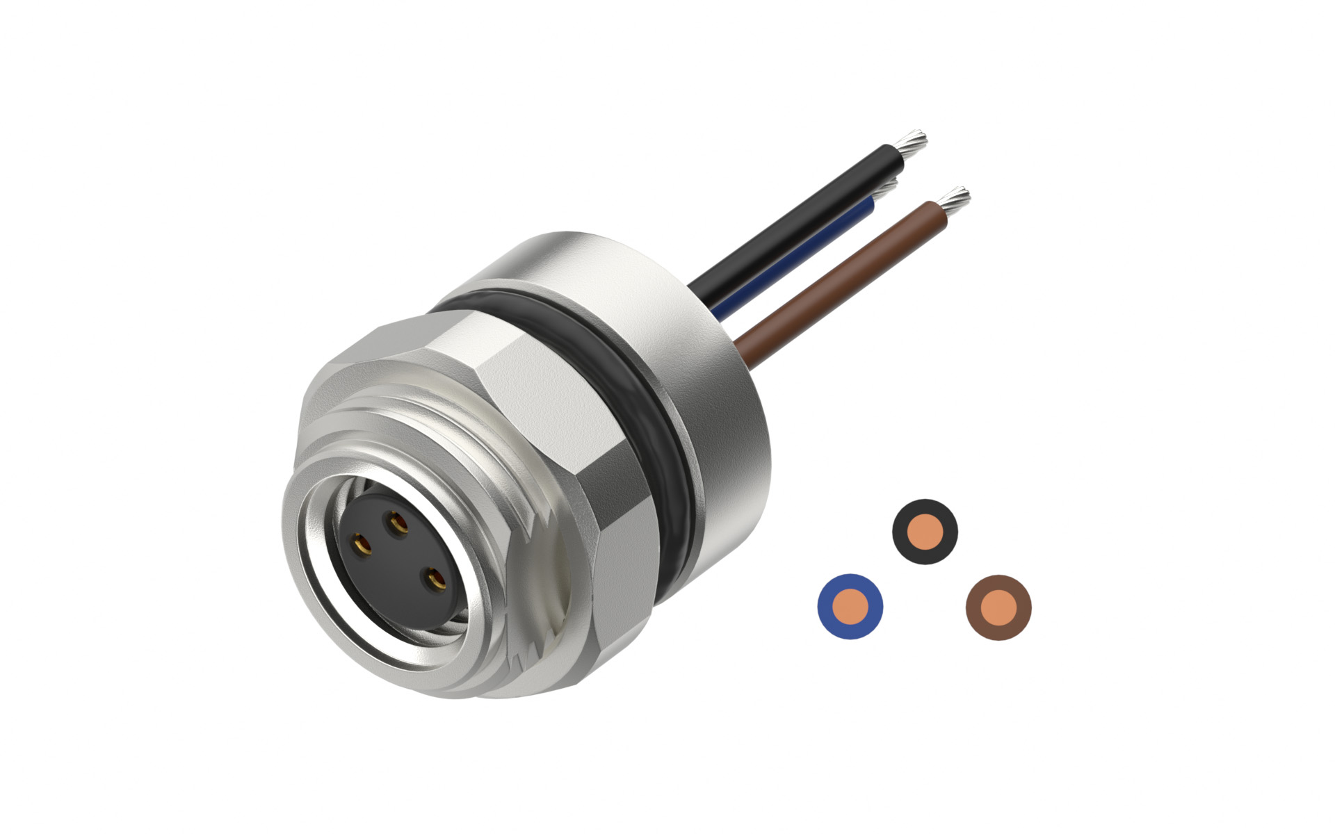 front fastened M12X1.0 female Socket section , A-Coded, 3Circuits，Recessed Terminal，lite Length 500mm