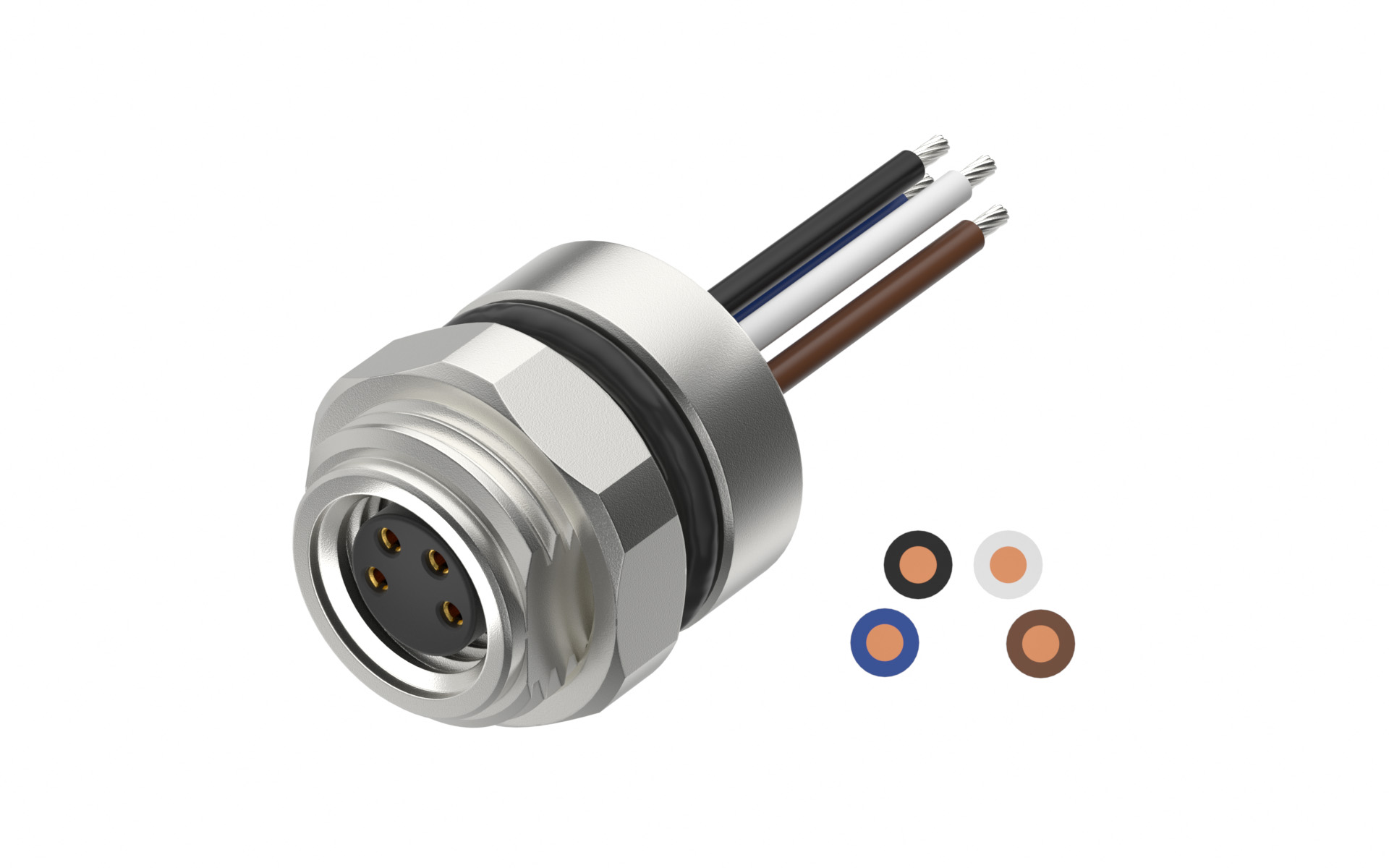 front fastened M12X1.0 female Socket section, A-Coded, 4Circuits，Recessed Terminal，lite Length 500mm