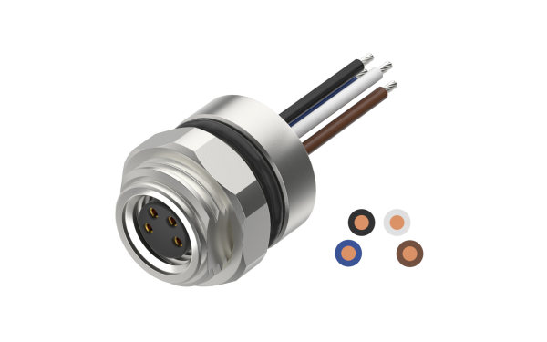 板前安装，M12X1.0 母插座双切面 ,A编码,4位 ,端子埋入式，线长500mm