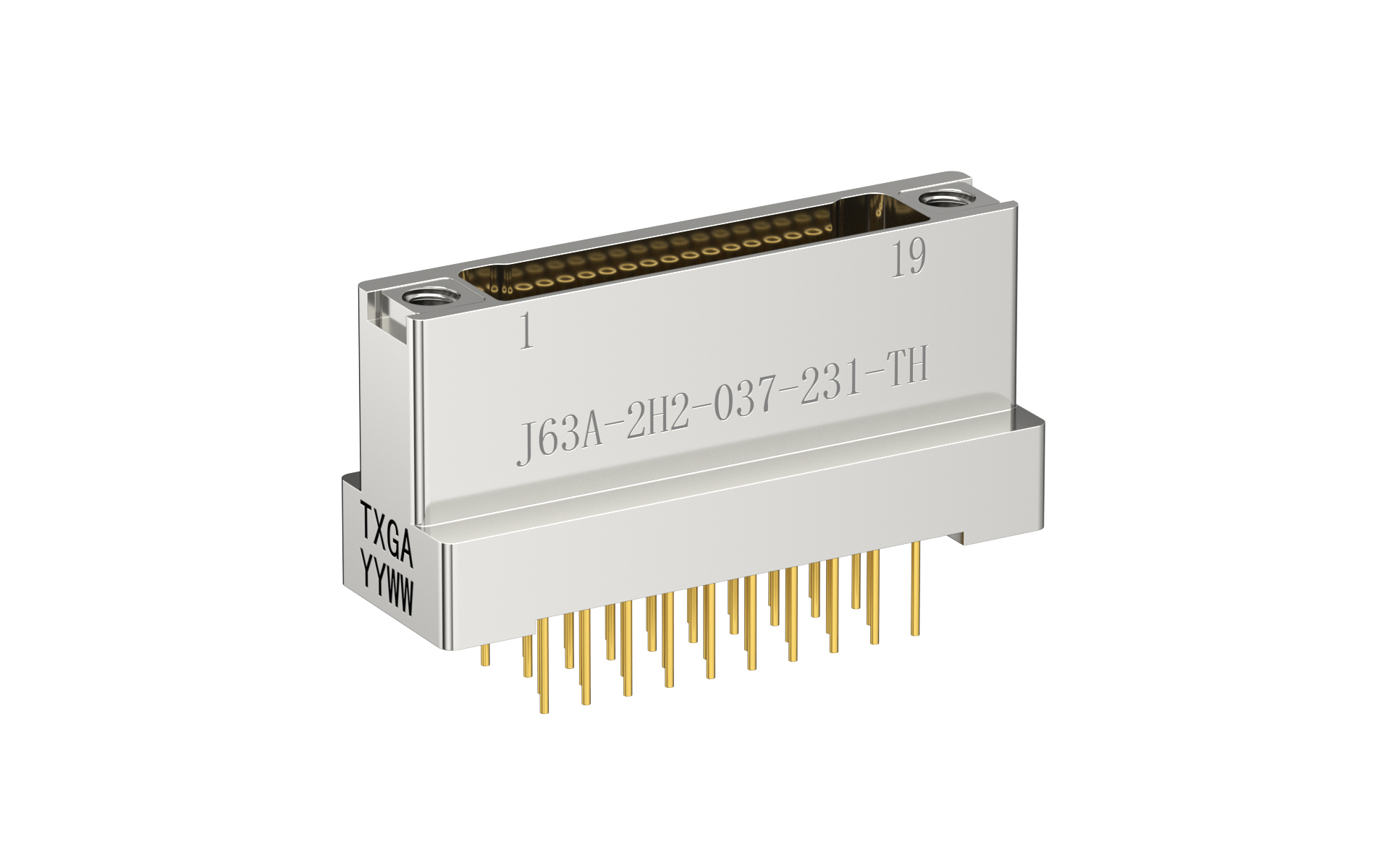 Nano-D connector, 37Circuits, Female, Vertical(180°), Through hole, Black (J63A-2H2-037-231-TH)