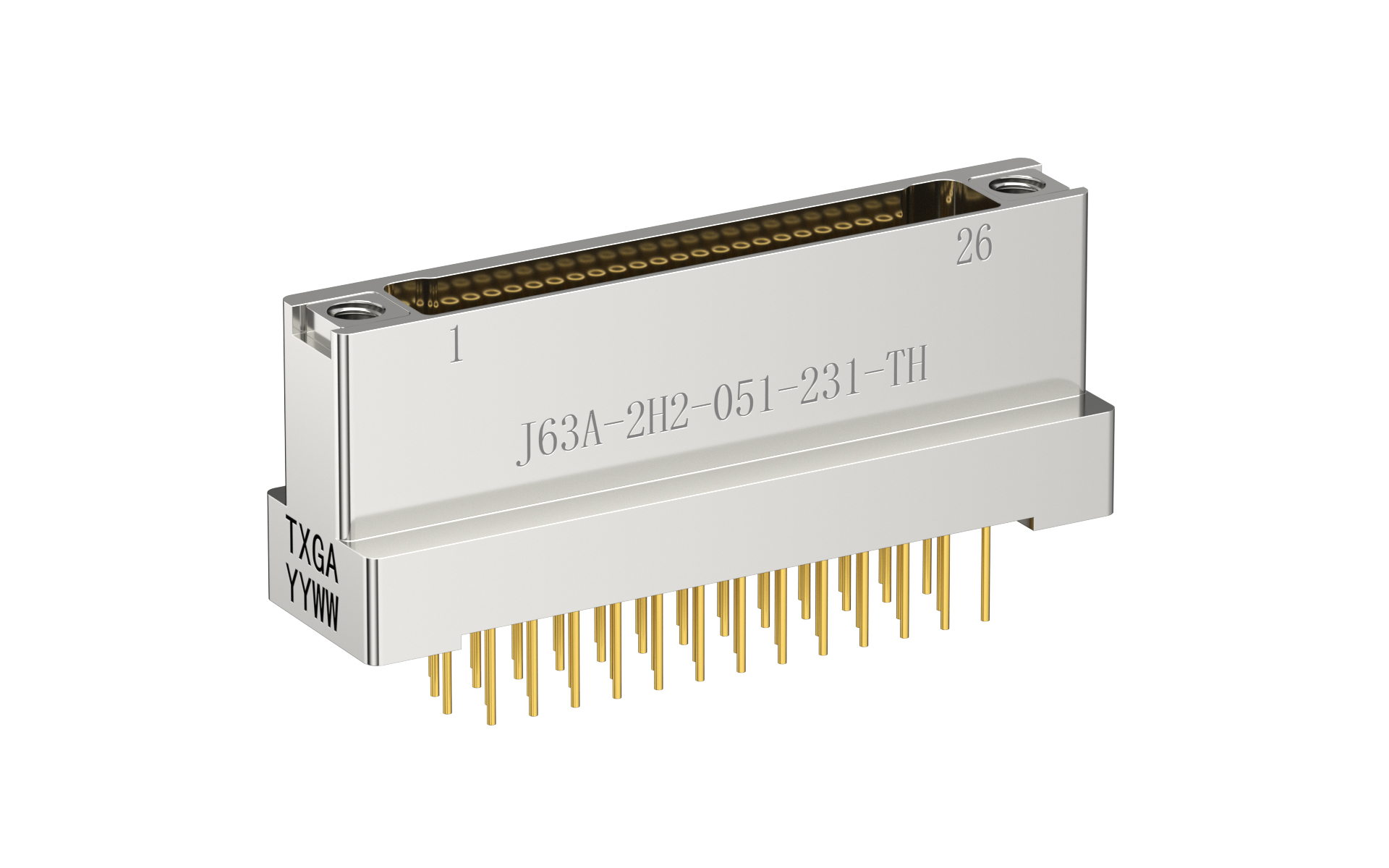 Nano-D connector, 51Circuits, Female, Vertical(180°), Through hole, Black (J63A-2H2-051-231-TH)