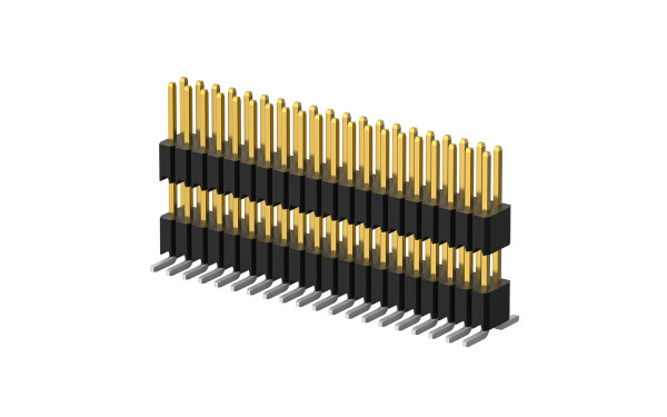 排针,1.27mm,双塑 双排,26位,垂直(180度),表面贴装,0.025μm,PA6T