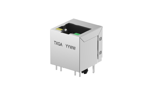 RJ45连接器 180°插件 ,单口 ,3μ" ,黑色 ,左黄右绿 ,