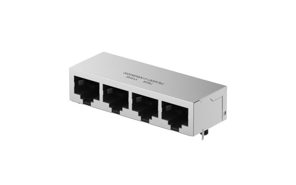 RJ45连接器 90°插件 ,四口 ,Gold flash ,黑色 ,无LED灯 ,