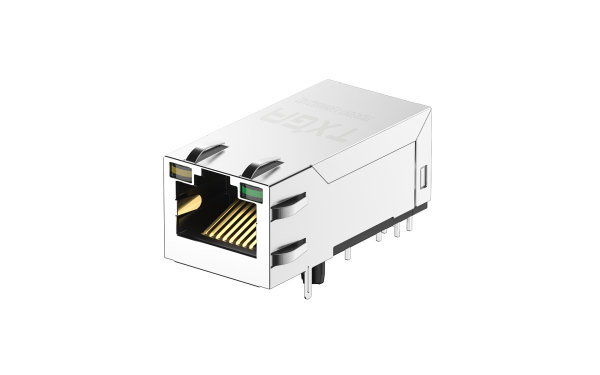 RJ45连接器 90°插件 ,单口 ,6μ" ,黑色 ,左绿右黄 ,1000Base-T(POE 30W)