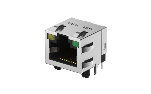 RJ45连接器 90°插件 ,单口 ,6μ" ,黑色 ,左黄右绿 ,