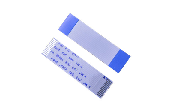 FFC Pitch: 1.00mm 12Pin, 两端露铜4mm, 两端补强板8mm, 同面 L=50mm, 线身厚0.12mm