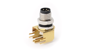 M8X1.0 Socket ,A-Coded ,4Circuits ,Pin ,90° Angle ,Through Hole