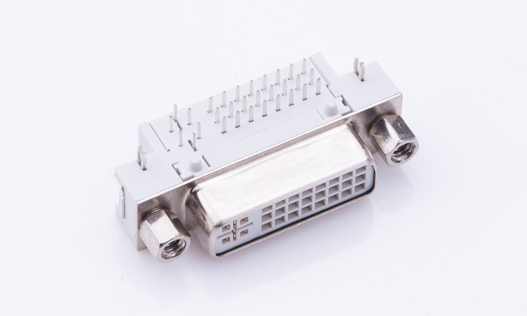 DVI 母座(24+5)Pin    插板 90° 鉚魚叉 鎖螺絲 白色