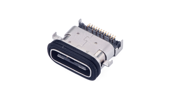 防水USB3.1 C型 24觸點 ,母座 ,臥貼+90°插件