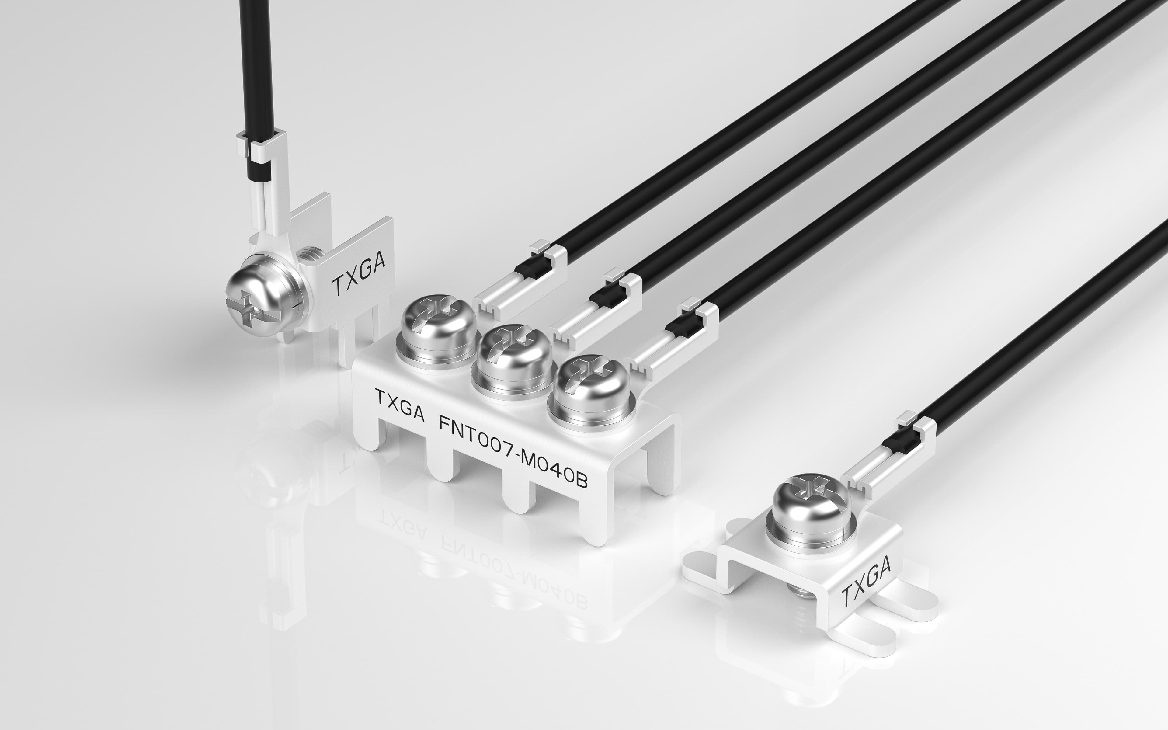 TXGA nut terminals are made of brass plated with tin and equipped with stainless steel gaskets.