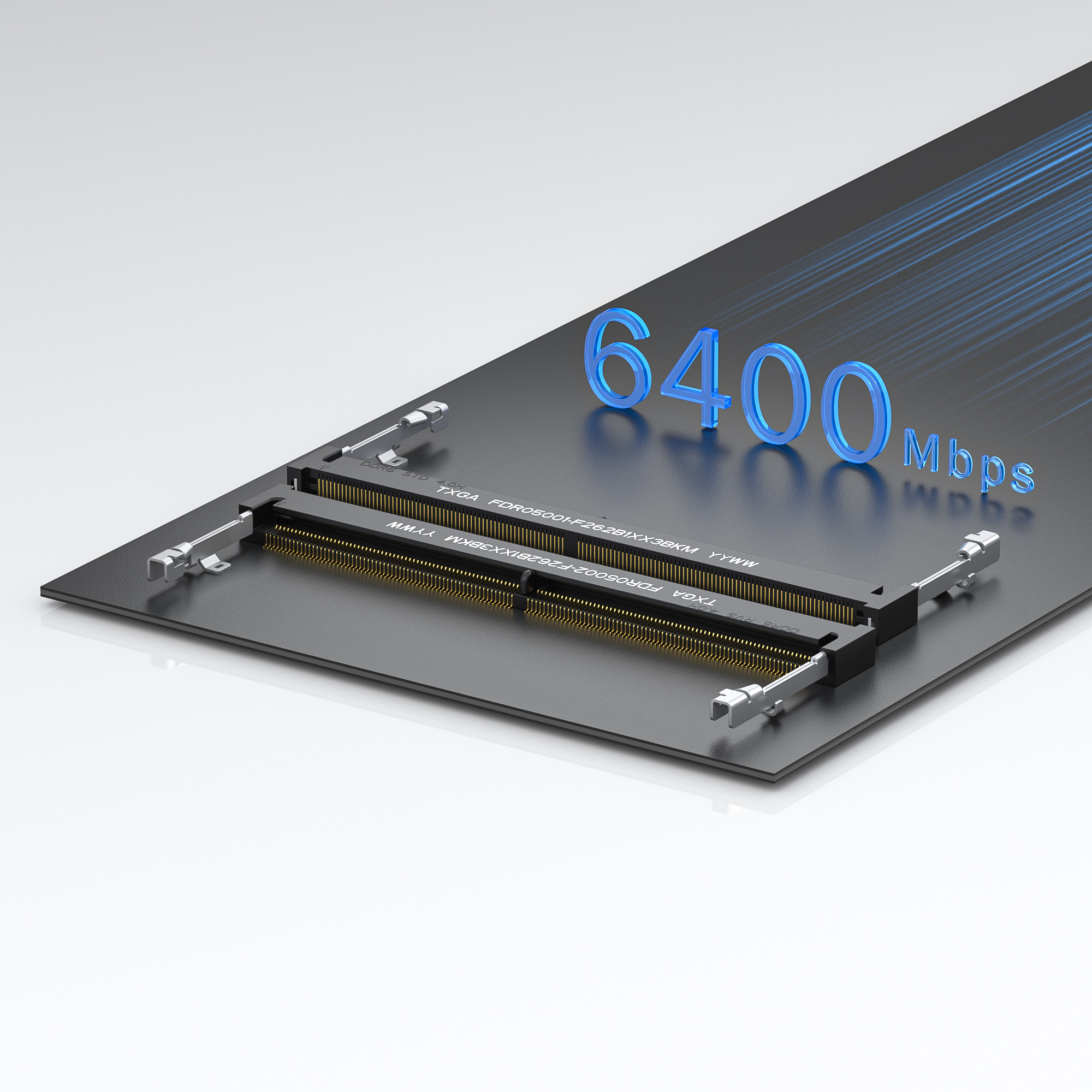 The TXGA DDR5 SODIMM slot features a 262-pin design with a contact spacing of 0.5mm. Its compact size saves installation space and is suitable for miniaturized devices.